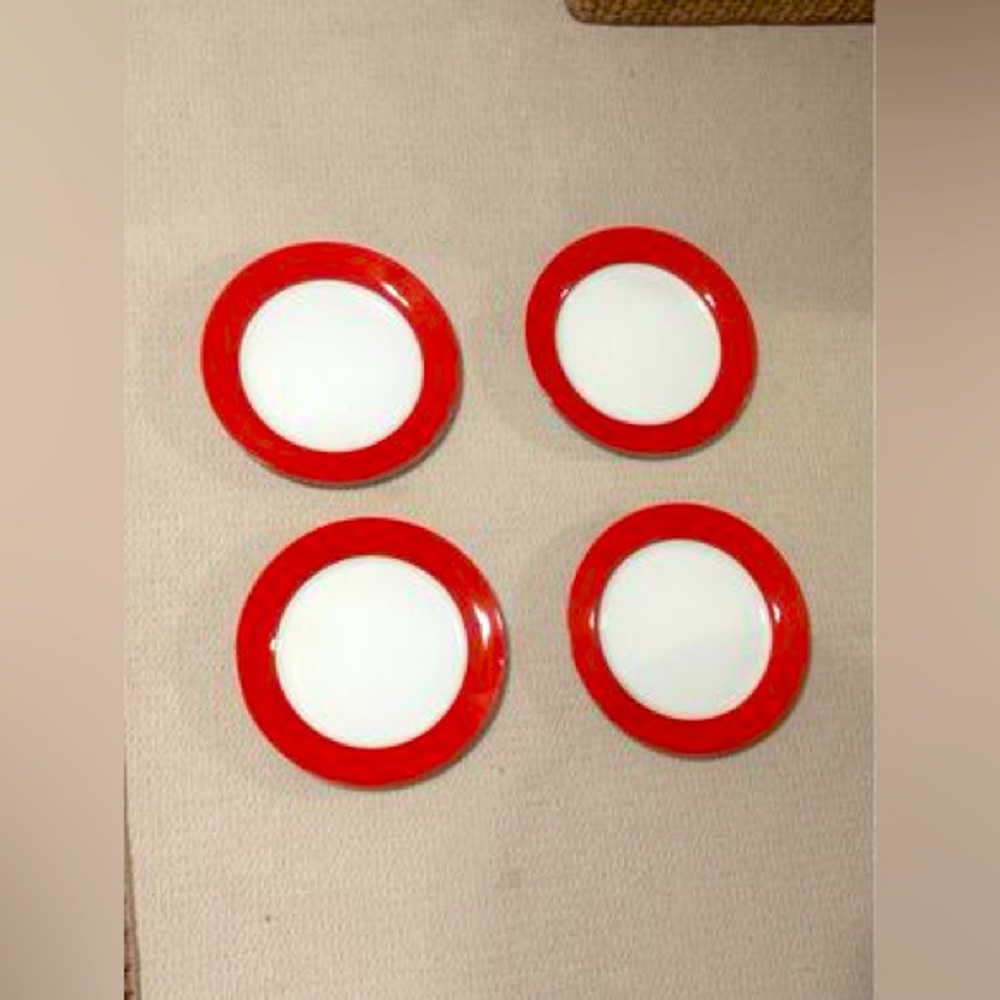 Four Red & White Peppermint Holiday Plates